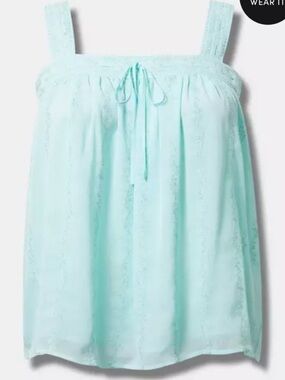 Torrid Embroidered Crinkle Chiffon Crochet Lace Trim Tank Water Ballet NWT